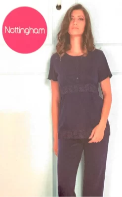 Pigiama Donna Mezza Manica Pantalone Lungo Cotone Nottingham 22851