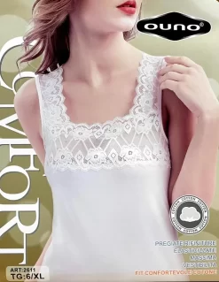 Canottiera Donna Sottogiacca Cotone E Pizzo Ouno 2611